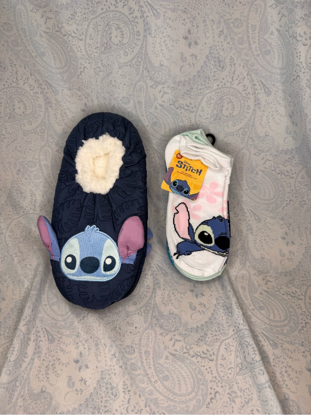 Disney Stitch Slippers and 6 pair Socks Set